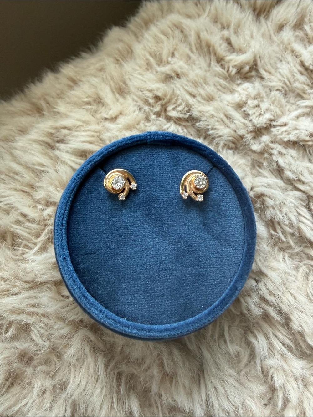 14K Solid Gold & Natural Diamonds Celestial Swirl Stud Earrings